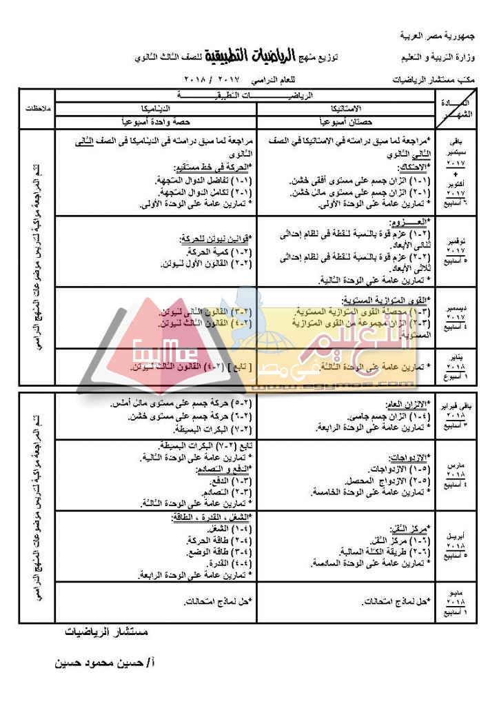 ننشر توزيع مناهج الرياضيات لطلاب المرحلة الثانوية عربي ولغات 2017 / 2018 3-ث_Page2-724x1024