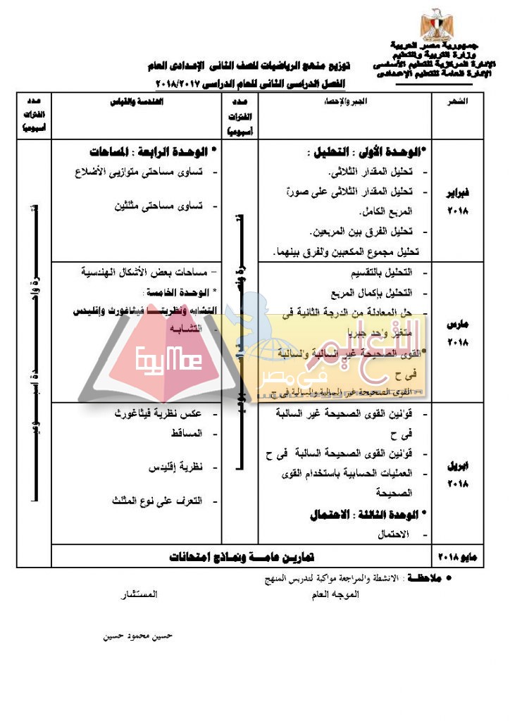 ننشر توزيع مناهج الرياضيات للمرحلة الإعدادية 2017 / 2018 -ع_Page5-724x1024