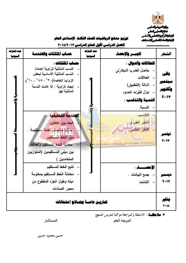 ننشر توزيع مناهج الرياضيات للمرحلة الإعدادية 2017 / 2018 -ع_Page6-724x1024