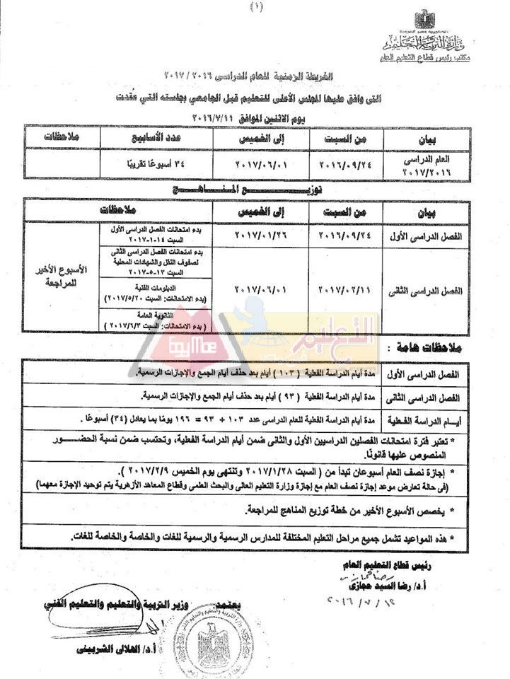 2 41 بالمستندات | ننشر الخريطة الزمنية الرسمية للعام الدراسي 2016 / 2017