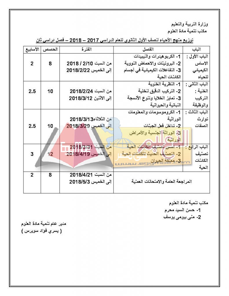 ح Page2 791x1024 ننشر توزيع مناهج الأحياء للمرحلة الثانوية العامة 2017 / 2018