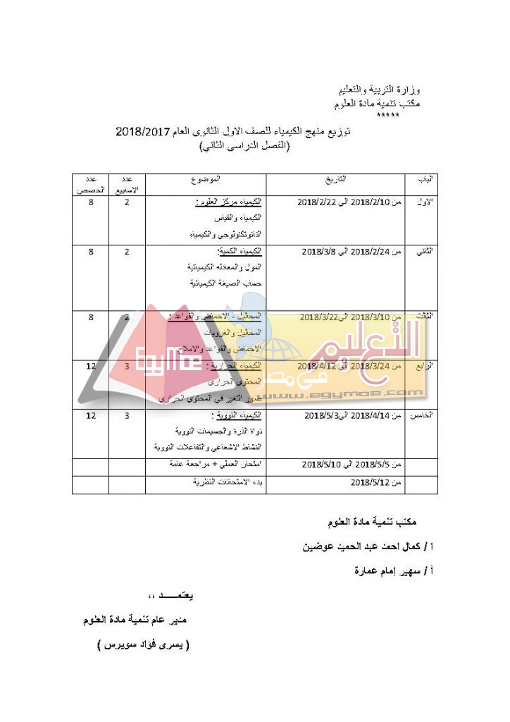 ك Page2 1 724x1024 ننشر توزيع مناهج الكيمياء للمرحلة الثانوية العامة 2017 / 2018